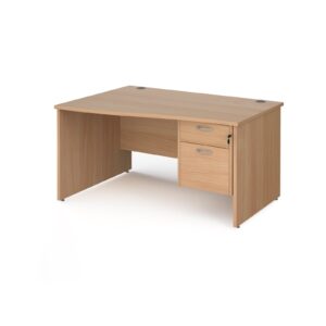 Maestro 25 Wave Desk With Panel End Leg & Fixed 2 Drawer Pedestal - Beech