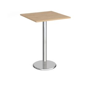 Pisa Square Poseur Table With Round Chrome Base - Kendal Oak